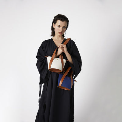 Linen and leather bucket bags by almira