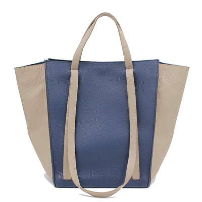 blue cabas phantom leather tote bag #color_navy-sand