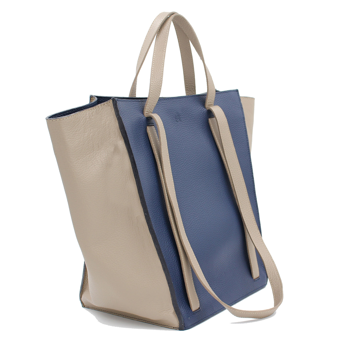 blue cabas phantom leather tote bag #color_navy-sand