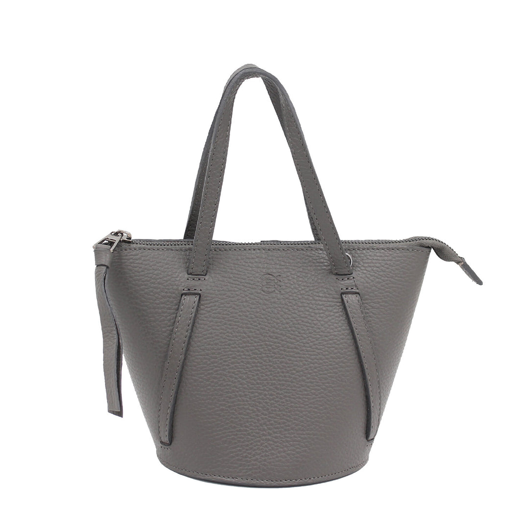 Grey leather bucket bag on sale