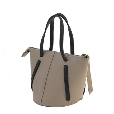 taupe leather bucket bag #color_taupe-black
