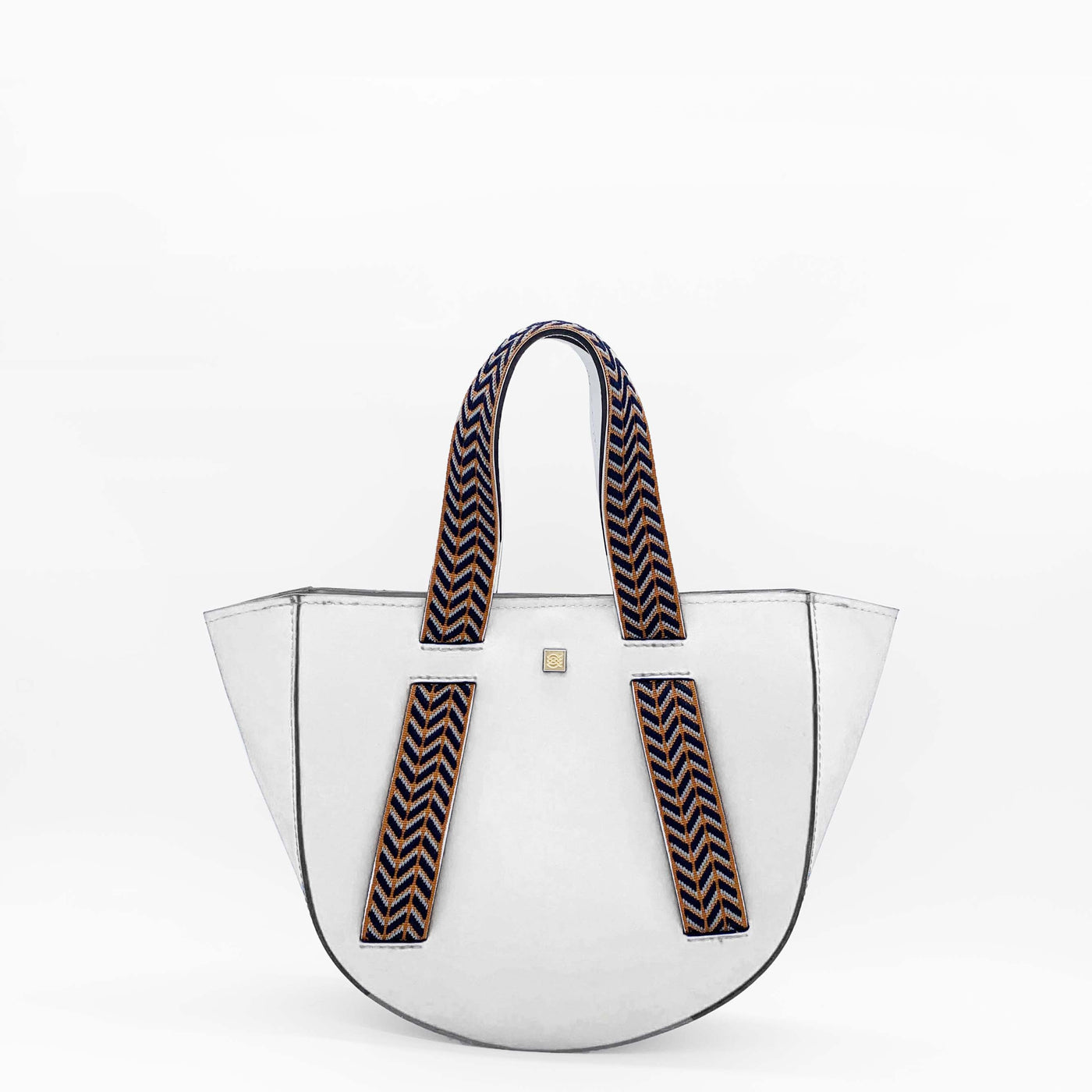 white leather tote with guitar straps #color_herringbone-white