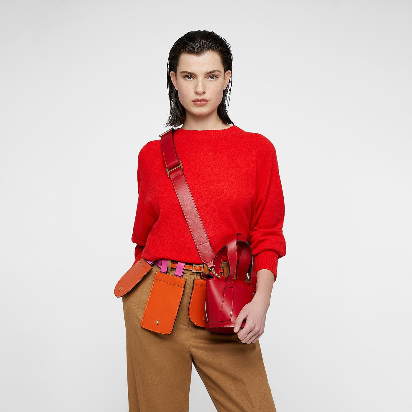 red leather bucket bag #color_red