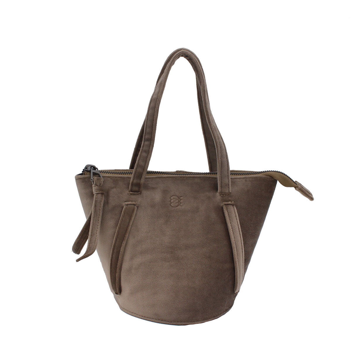 beige velvet bucket bag #color_taupe