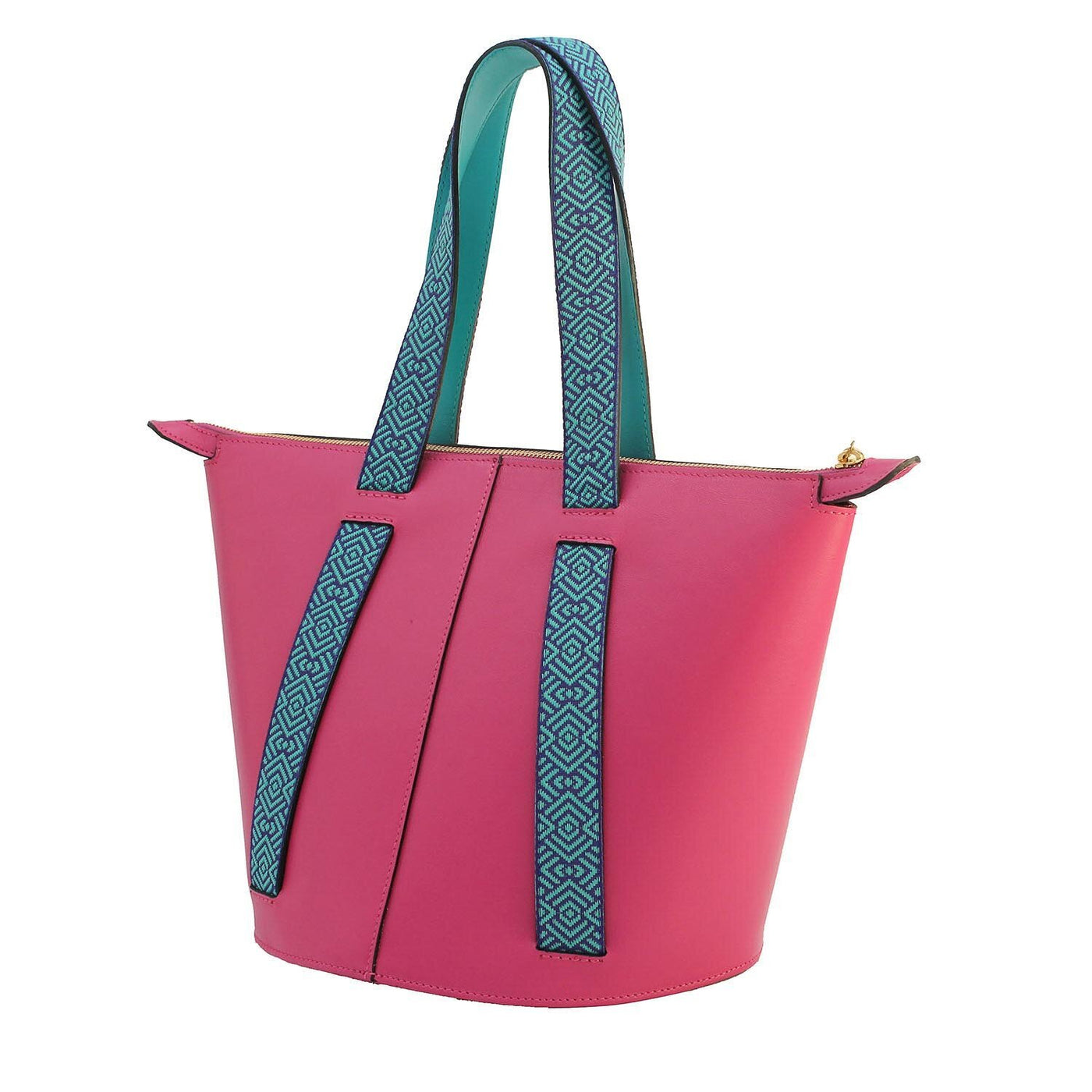 pink leather large bucket bag #color_hot-pink-aqua-boho