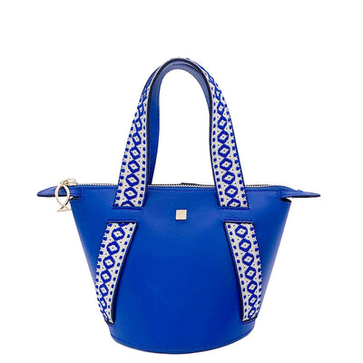 blue leather bucket bag #color_boho-greek-royal-blue