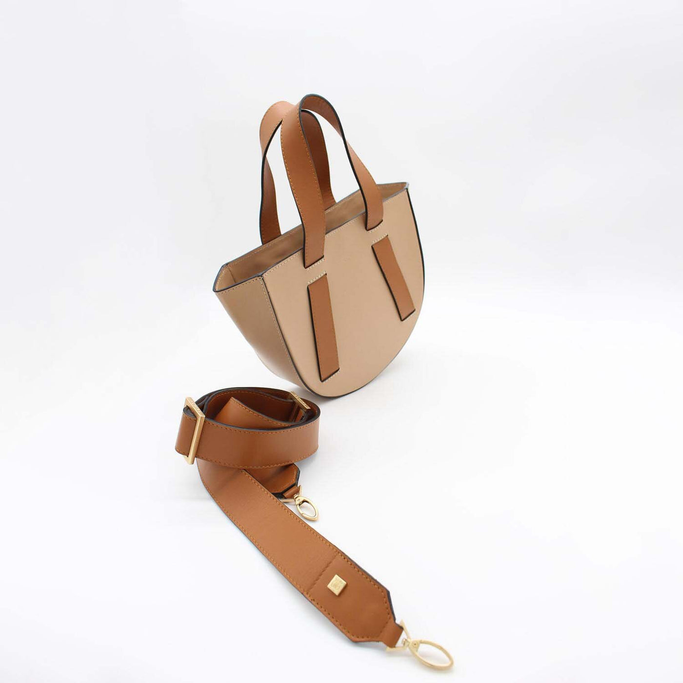 taupe leather tote bag with brown straps #color_mocha-camel