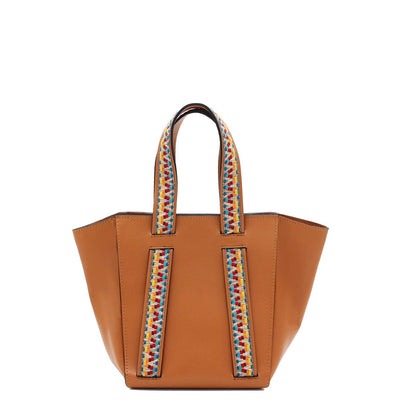 brown leather cabas phantom tote bag #color_rainbow-camel