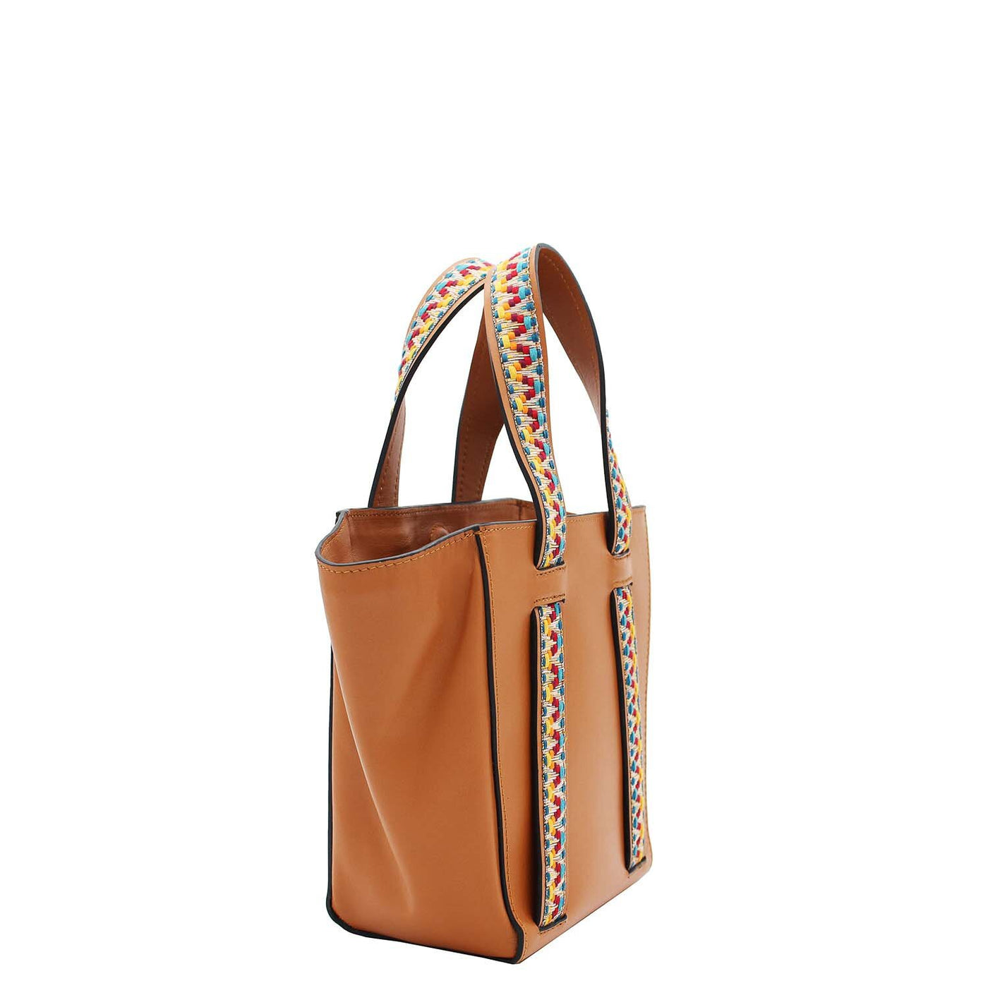 brown leather cabas phantom tote bag #color_rainbow-camel