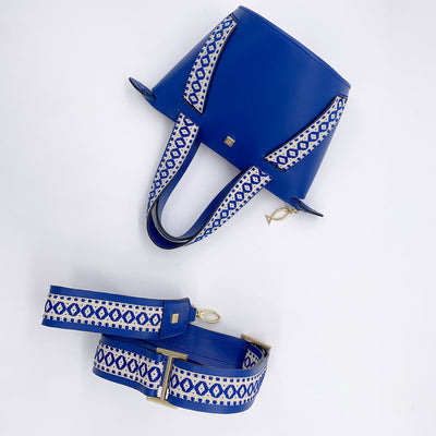 blue leather bucket bag #color_boho-greek-royal-blue