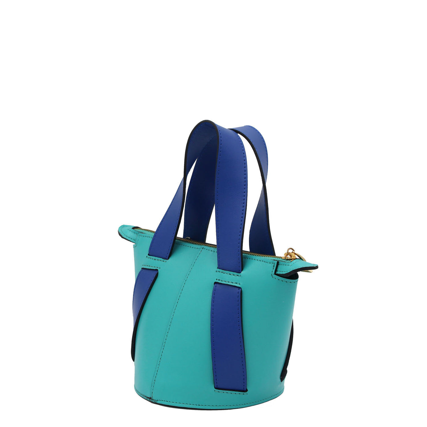 aqua leather bucket bag #color_aqua-royal-blue