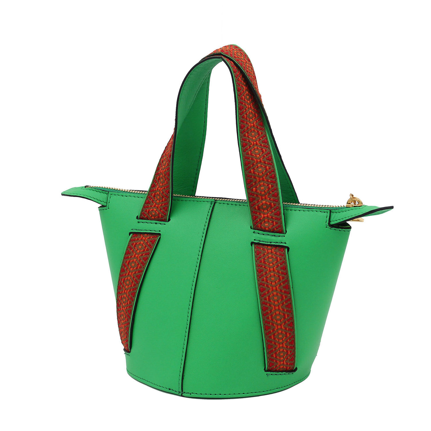 green leather bucket bag #color_green