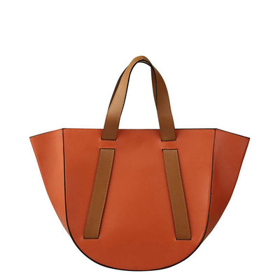 orange leather tote bag with brown straps #color_camel-orange