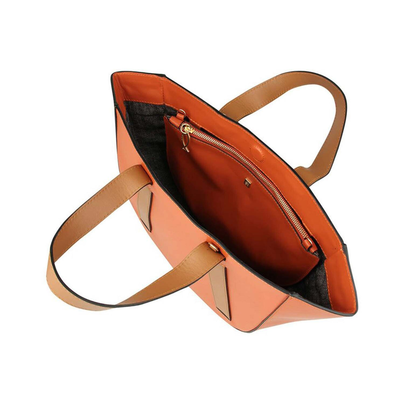orange leather tote bag with brown straps #color_camel-orange